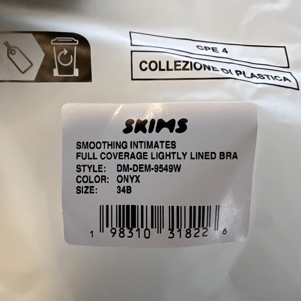 Skims Smoothing Intimates Full Coverage‎ Lightly Lined Bra Onyx Size 34B NWT - Picture 3 of 6